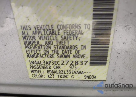 2014 Nissan Altima 2.5/S/Sv/Sl z USA, uszkodzony, nr VIN 1N4AL3AP3EC272837